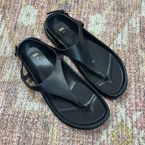 Zara T Strap Footbed Leather Sandals Black Size 40 US 9-9.5